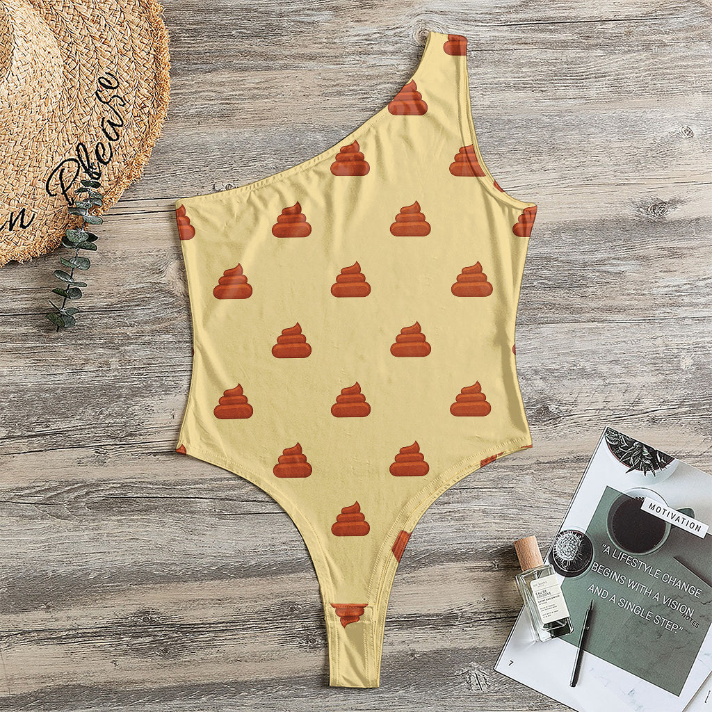 Brown Poop Pattern Print One Shoulder Bodysuit