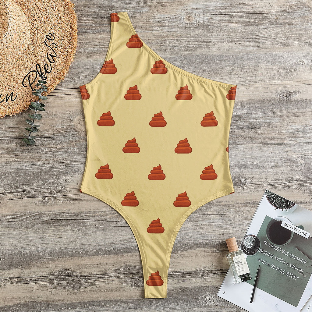 Brown Poop Pattern Print One Shoulder Bodysuit