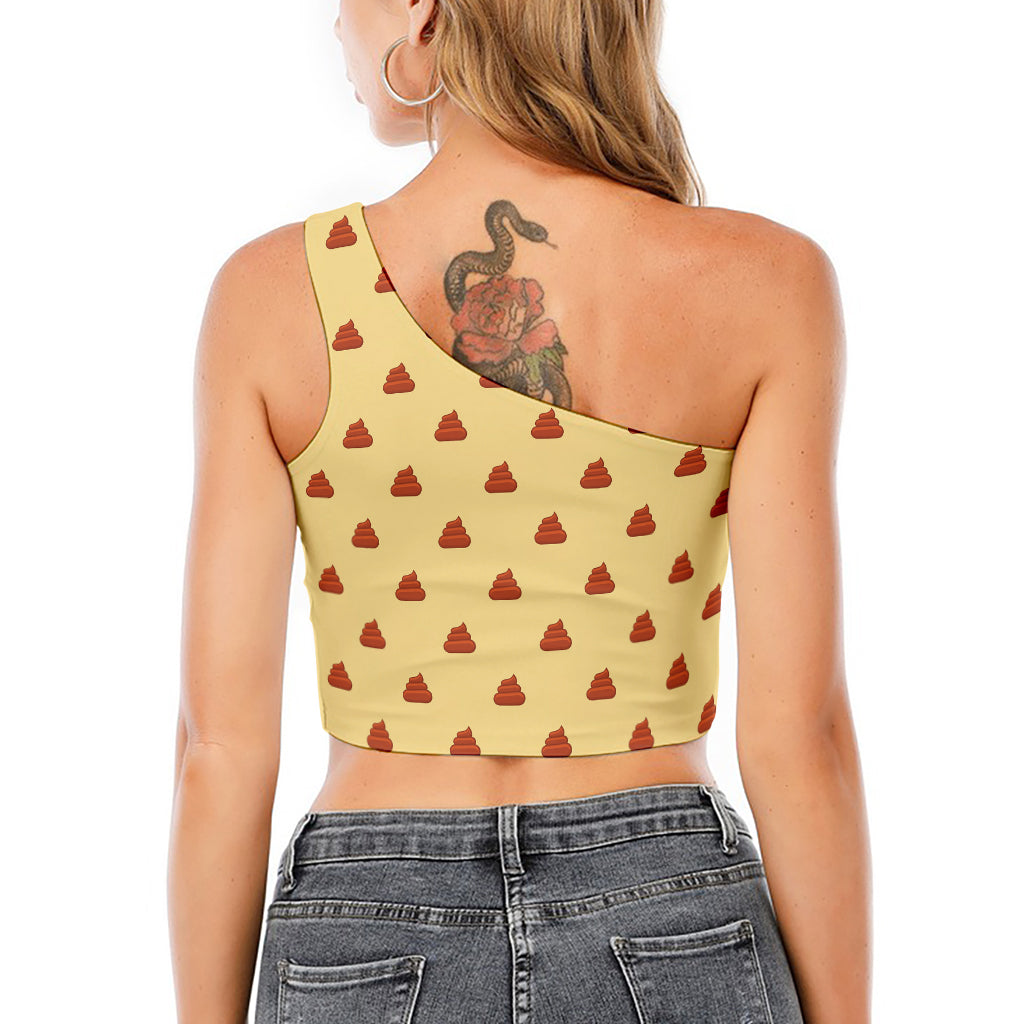 Brown Poop Pattern Print One Shoulder Crop Top
