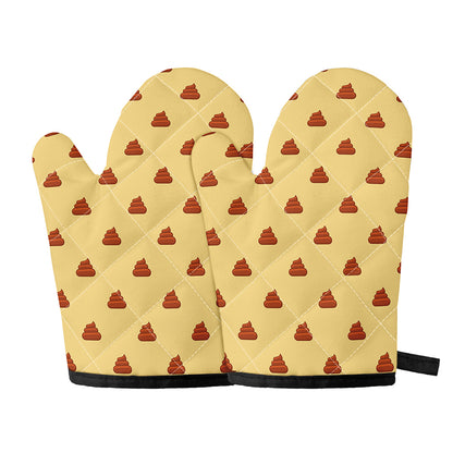 Brown Poop Pattern Print Oven Mitts