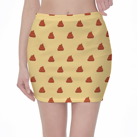 Brown Poop Pattern Print Pencil Mini Skirt