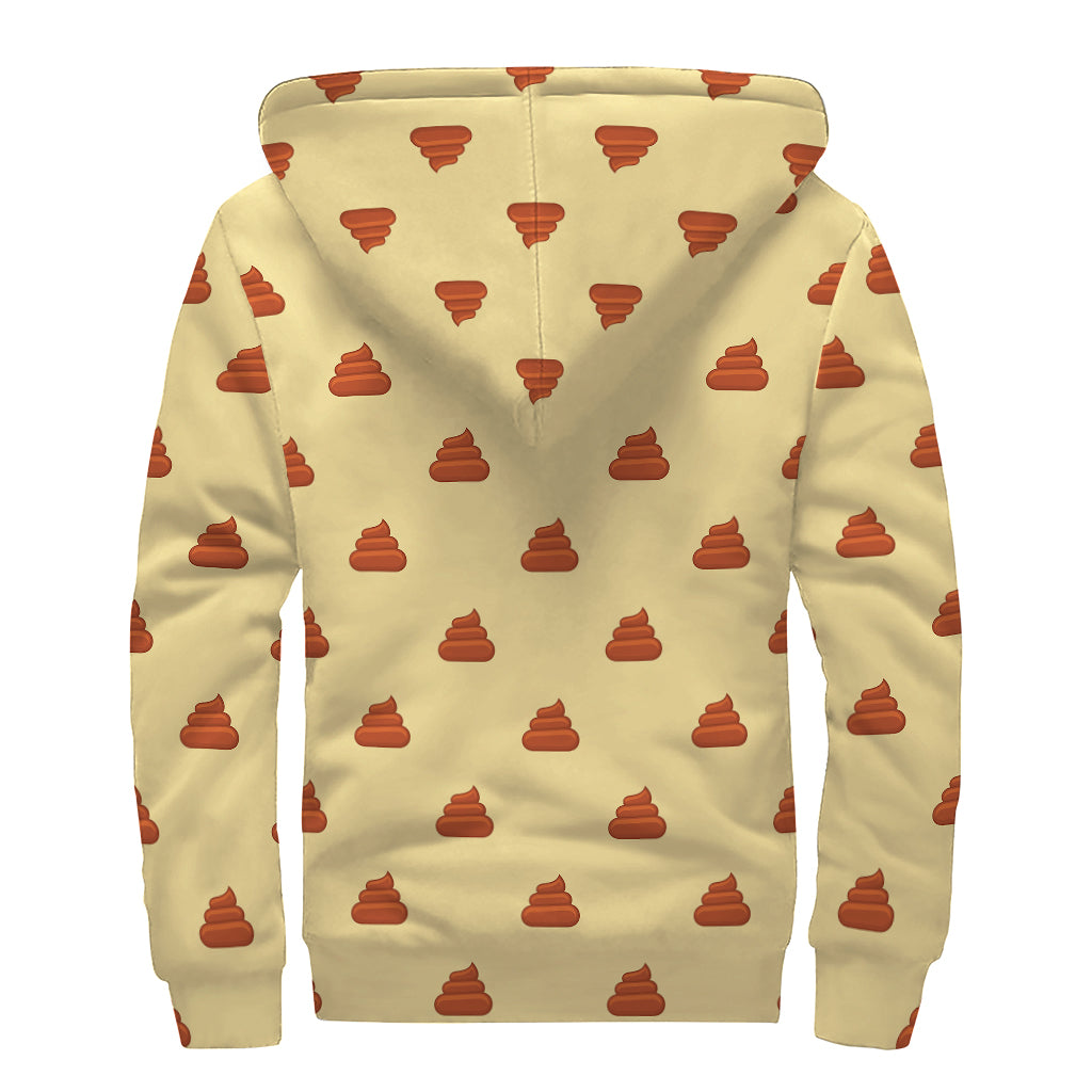 Brown Poop Pattern Print Sherpa Lined Zip Up Hoodie