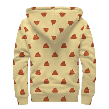 Brown Poop Pattern Print Sherpa Lined Zip Up Hoodie