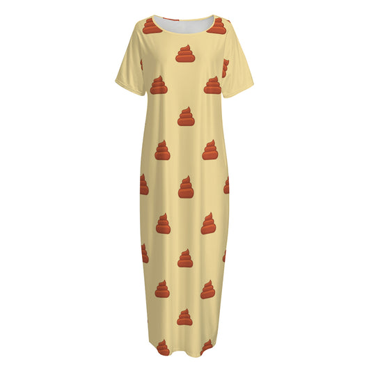Brown Poop Pattern Print Short Sleeve Long Nightdress
