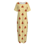 Brown Poop Pattern Print Short Sleeve Long Nightdress