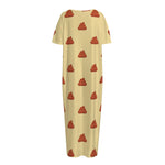 Brown Poop Pattern Print Short Sleeve Long Nightdress