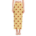 Brown Poop Pattern Print Side Slit Maxi Skirt