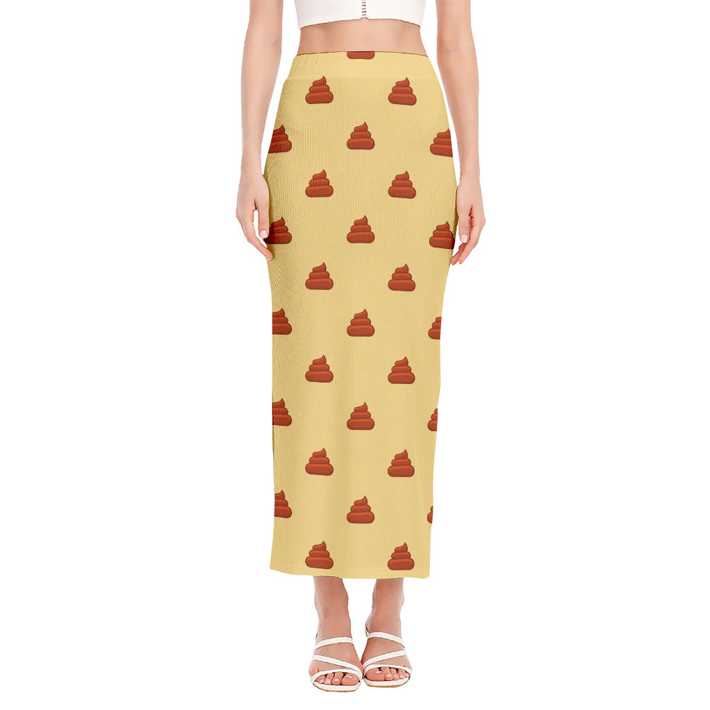 Brown Poop Pattern Print Side Slit Maxi Skirt