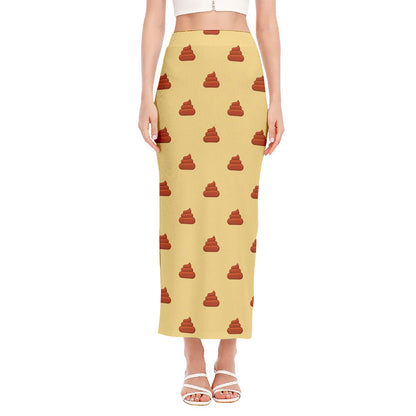 Brown Poop Pattern Print Side Slit Maxi Skirt