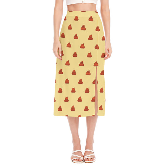 Brown Poop Pattern Print Side Slit Midi Skirt