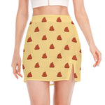 Brown Poop Pattern Print Side Slit Mini Skirt