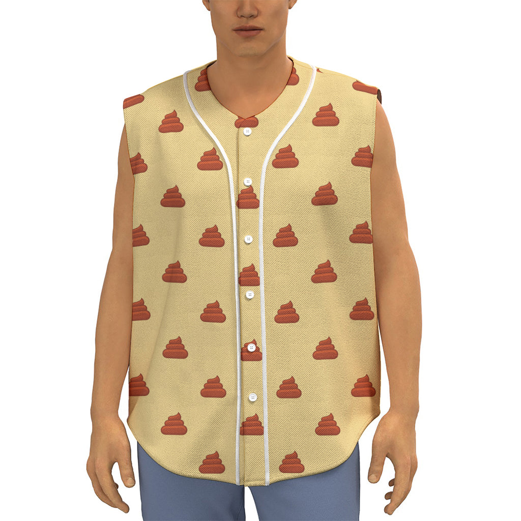 Brown Poop Pattern Print Sleeveless Baseball Jersey