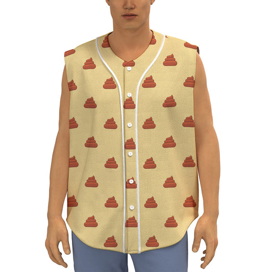Brown Poop Pattern Print Sleeveless Baseball Jersey