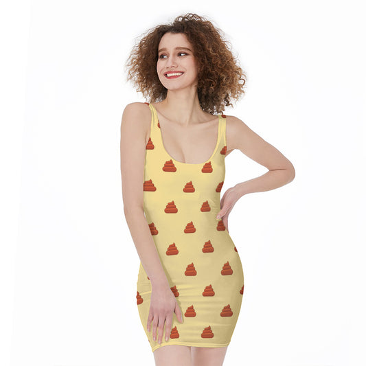 Brown Poop Pattern Print Sleeveless Bodycon Dress