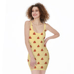 Brown Poop Pattern Print Sleeveless Bodycon Dress