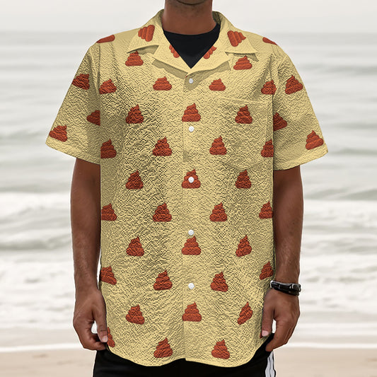 Brown Poop Pattern Print Textured Short Sleeve Shirt