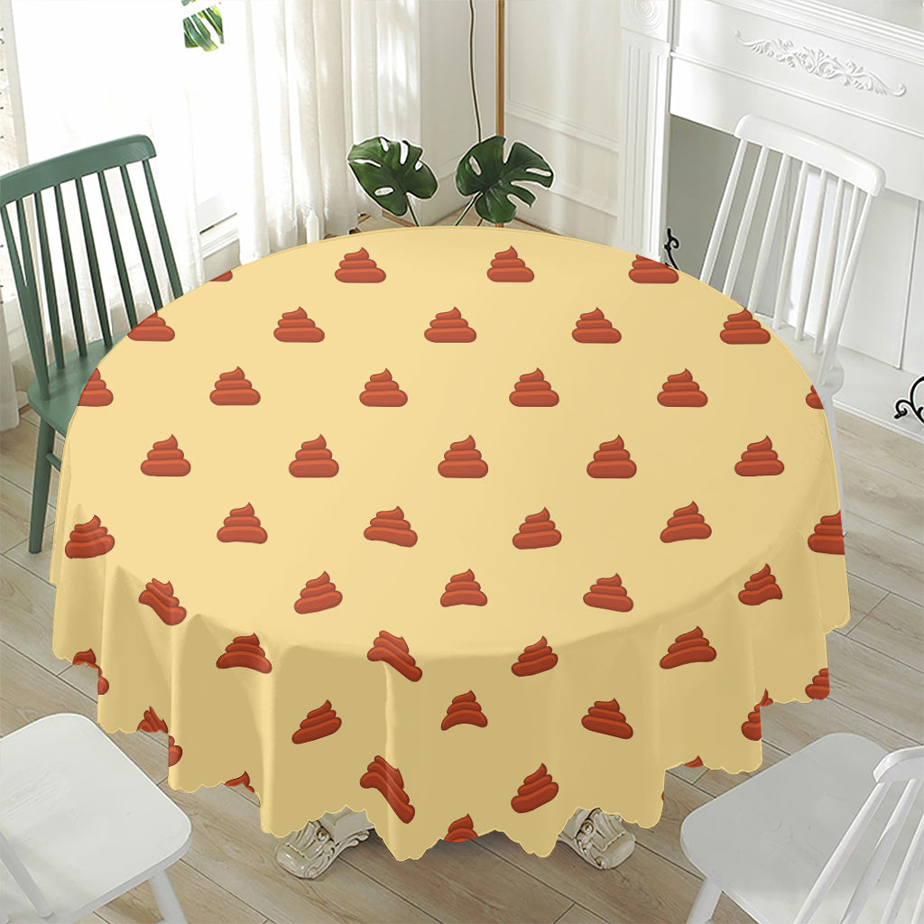 Brown Poop Pattern Print Waterproof Round Tablecloth