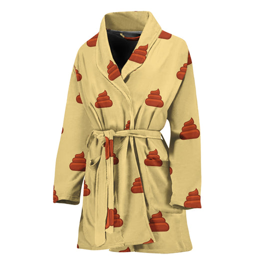 Brown Poop Pattern Print Women's Bathrobe
