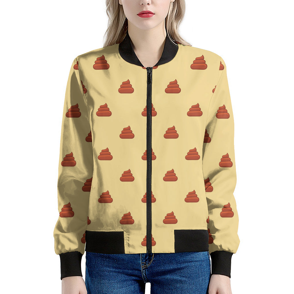 Brown Poop Pattern Print Women's Bomber Jacket