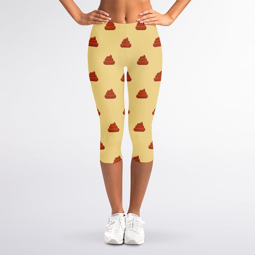 Brown Poop Pattern Print Women's Capri Leggings