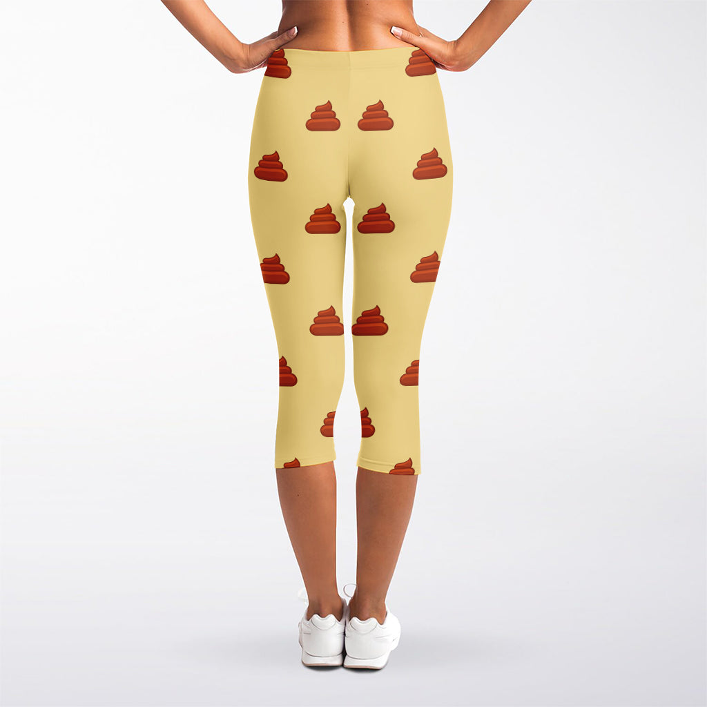 Brown Poop Pattern Print Women's Capri Leggings