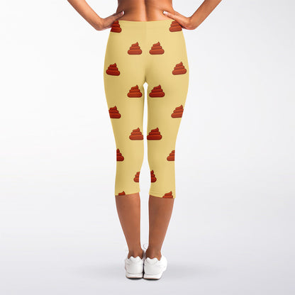 Brown Poop Pattern Print Women's Capri Leggings