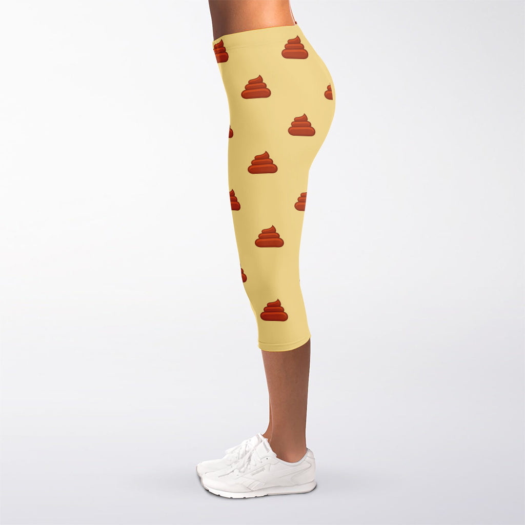 Brown Poop Pattern Print Women's Capri Leggings