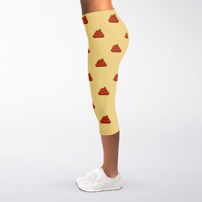 Brown Poop Pattern Print Women's Capri Leggings