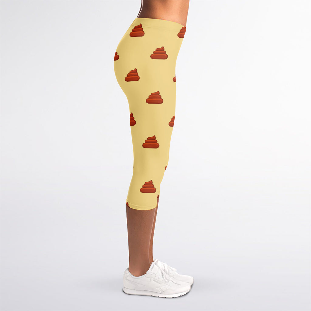 Brown Poop Pattern Print Women's Capri Leggings