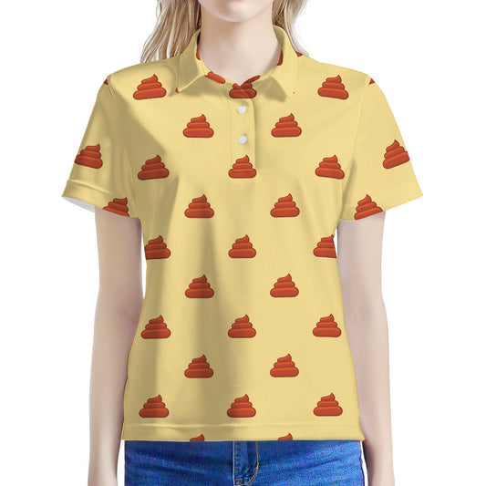 Brown Poop Pattern Print Women's Polo Shirt