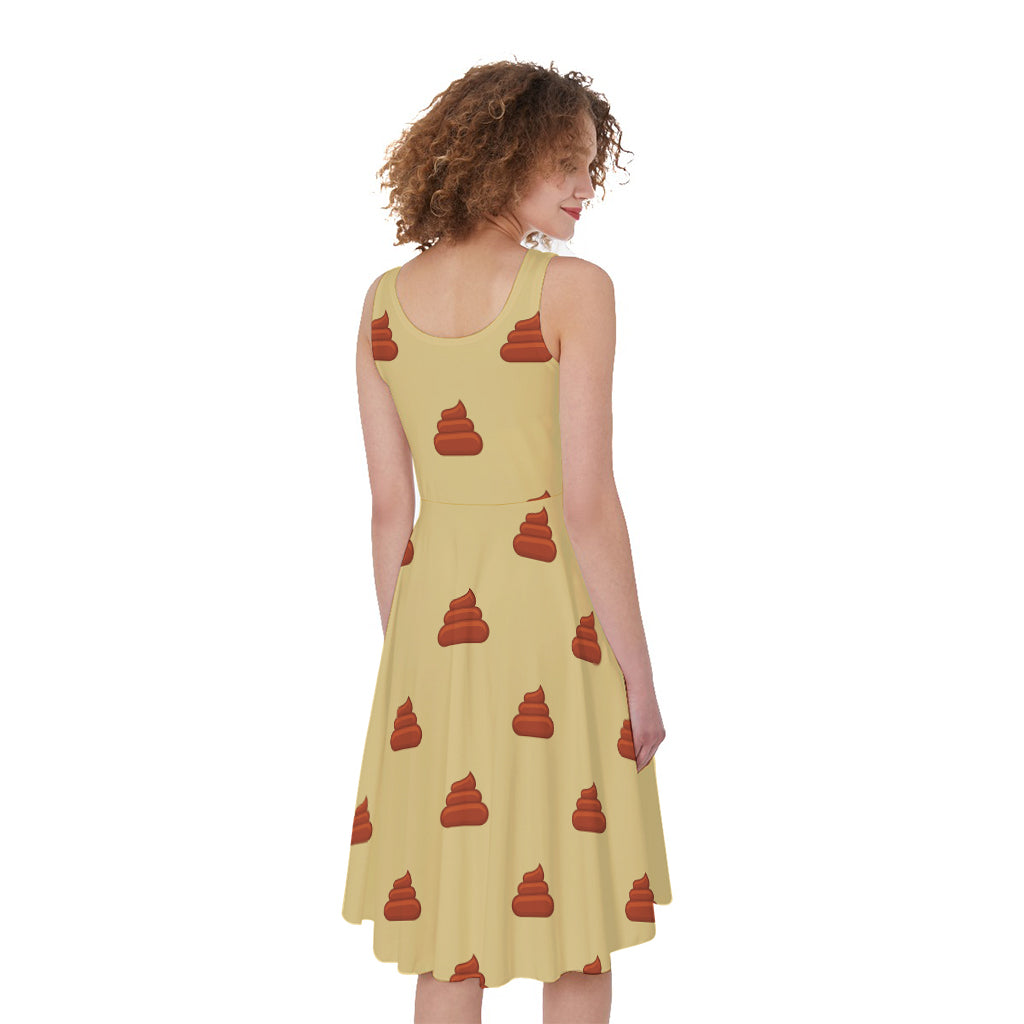 Brown Poop Pattern Print Women's Sleeveless Dress