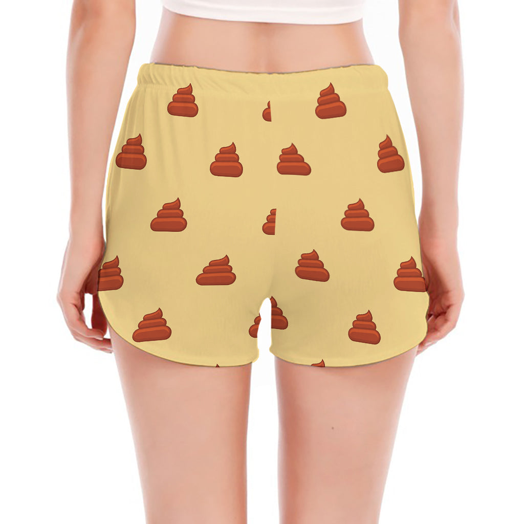 Brown Poop Pattern Print Women's Split Running Shorts