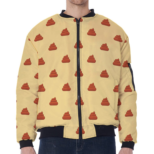 Brown Poop Pattern Print Zip Sleeve Bomber Jacket