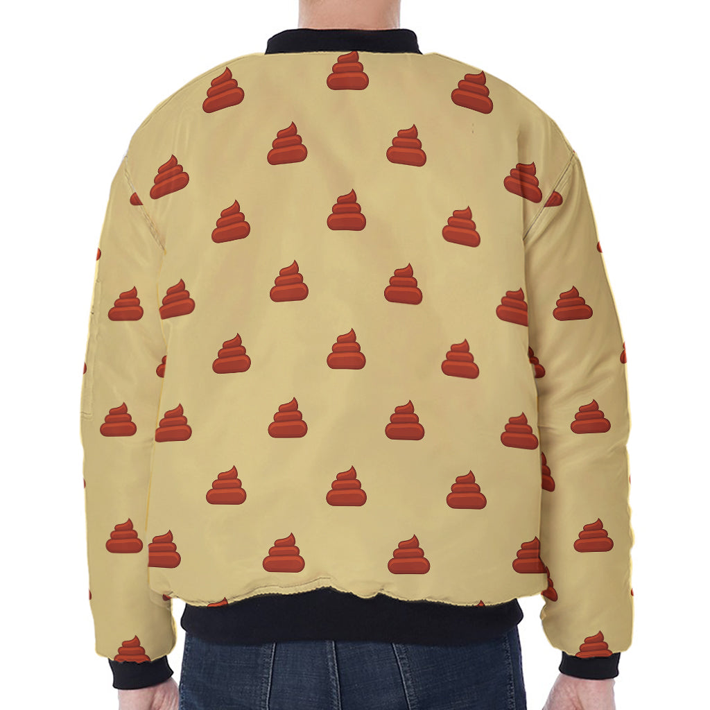 Brown Poop Pattern Print Zip Sleeve Bomber Jacket