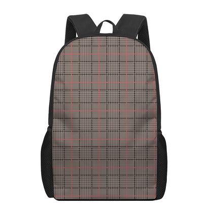 Brown Prince of Wales Check Print 17 Inch Backpack