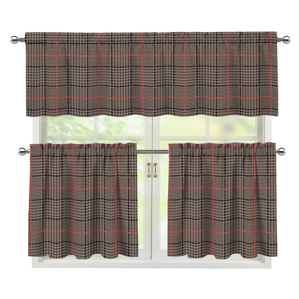 Brown Prince of Wales Check Print 3 Piece Kitchen Curtains
