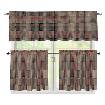 Brown Prince of Wales Check Print 3 Piece Kitchen Curtains