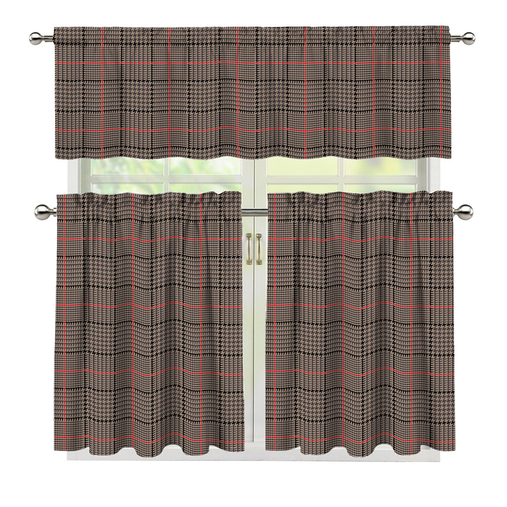 Brown Prince of Wales Check Print 3 Piece Kitchen Curtains