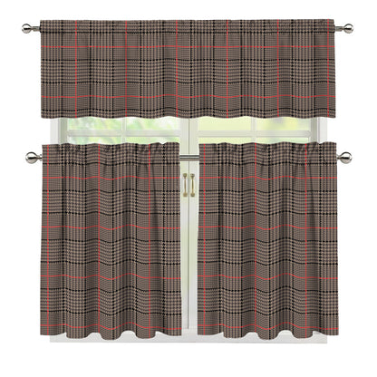 Brown Prince of Wales Check Print 3 Piece Kitchen Curtains