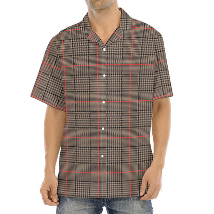 Brown Prince of Wales Check Print Aloha Shirt