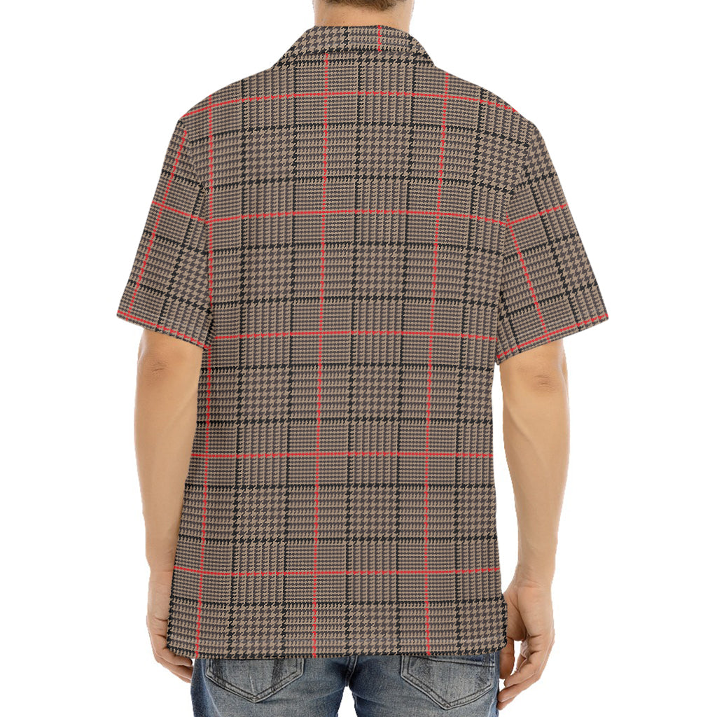Brown Prince of Wales Check Print Aloha Shirt