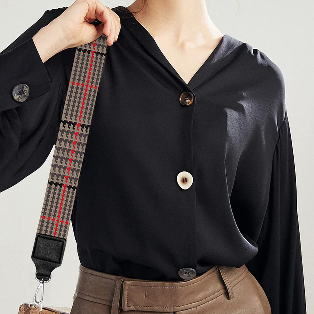 Brown Prince of Wales Check Print Bag Strap