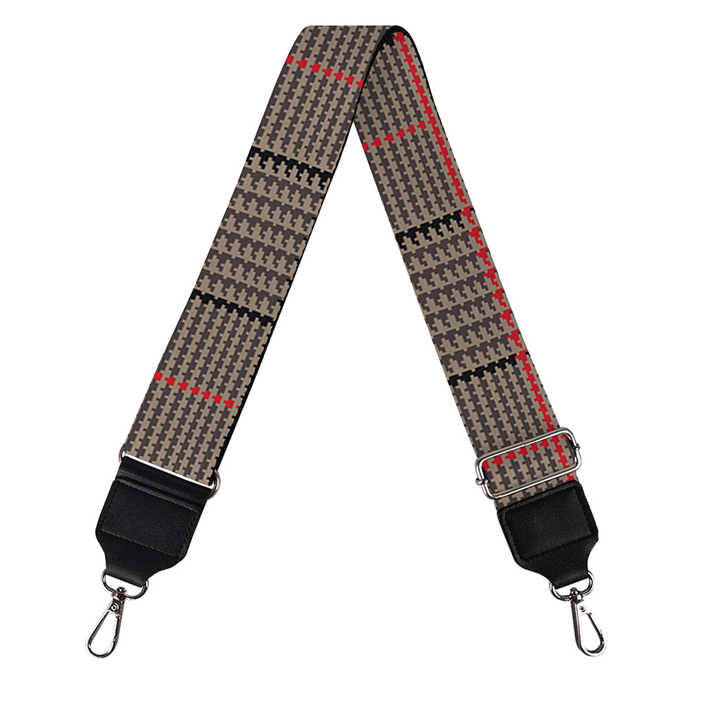 Brown Prince of Wales Check Print Bag Strap