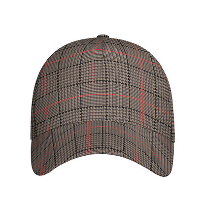 Brown Prince of Wales Check Print Baseball Cap