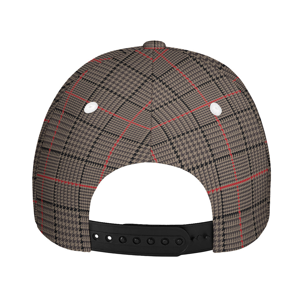 Brown Prince of Wales Check Print Baseball Cap