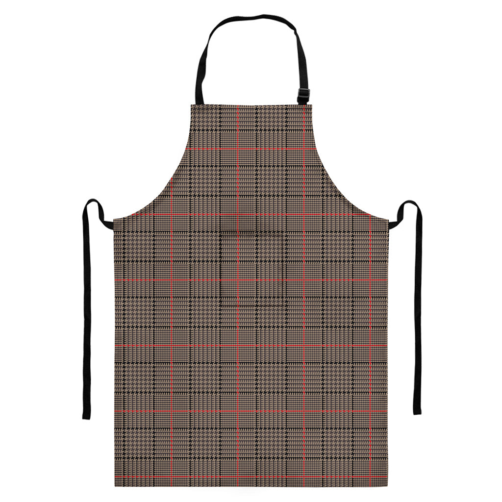 Brown Prince of Wales Check Print Bib Apron With Pocket