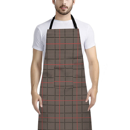 Brown Prince of Wales Check Print Bib Apron With Pocket