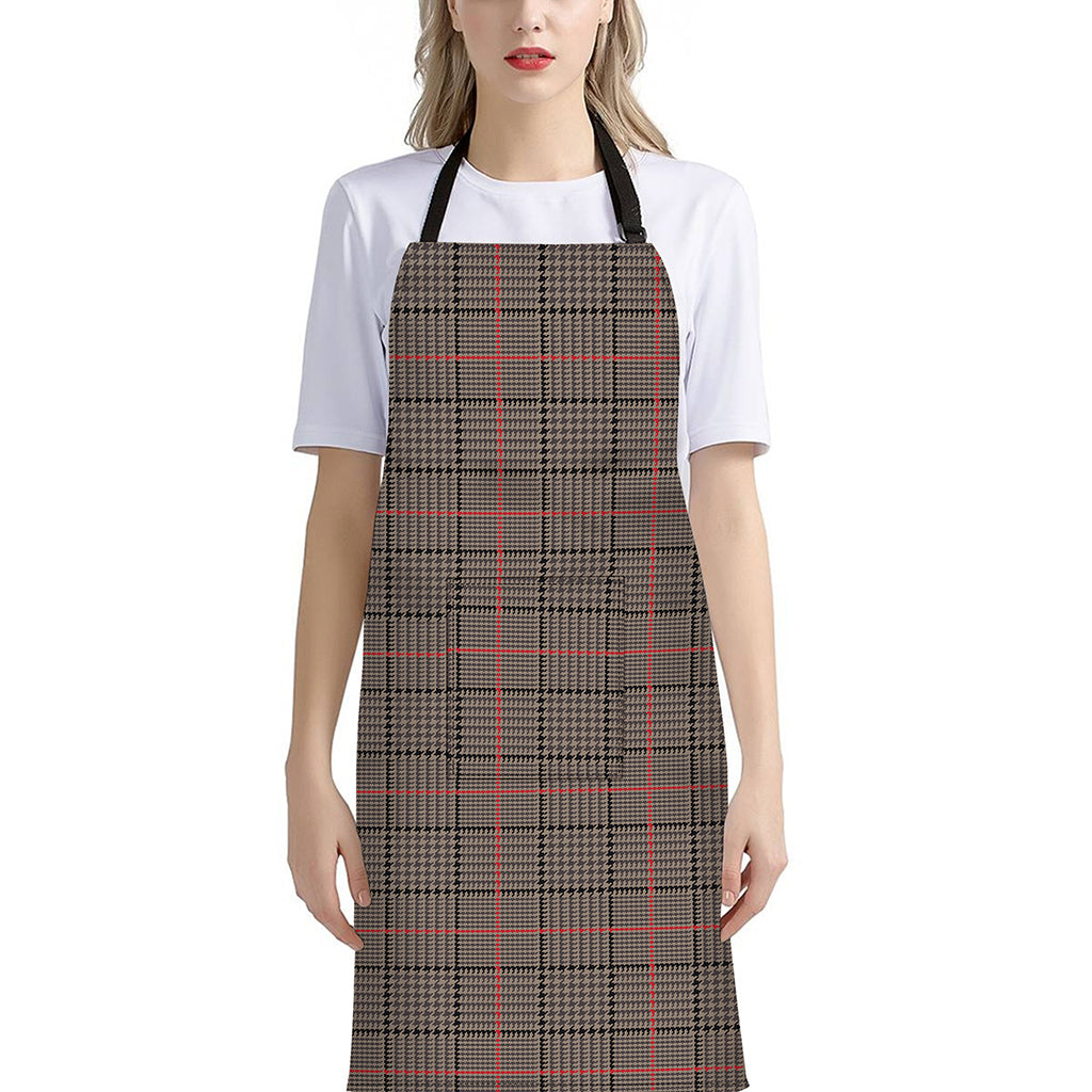 Brown Prince of Wales Check Print Bib Apron With Pocket