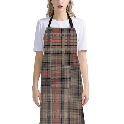 Brown Prince of Wales Check Print Bib Apron With Pocket