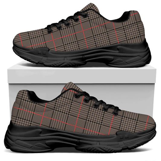 Brown Prince of Wales Check Print Black Chunky Shoes